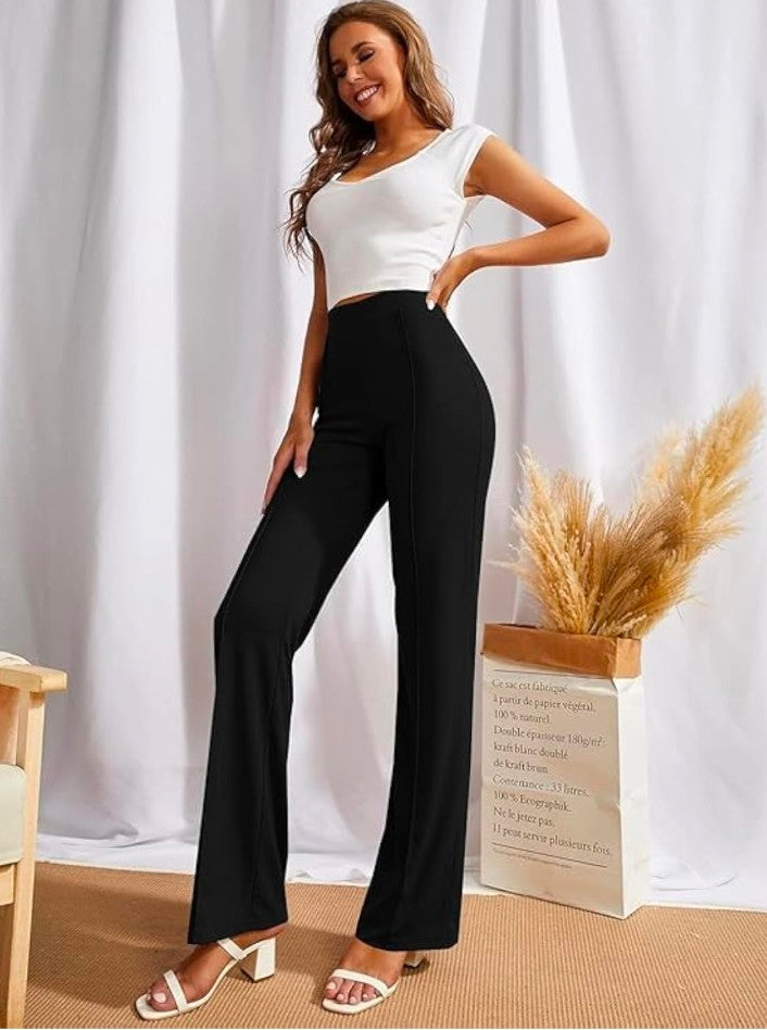 Women's High-Waist Bell Bottom Flared Trousers – Stretchable Bootcut Office & Casual Pants