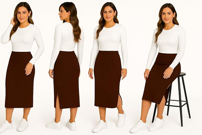 Fashionez Women's Elastic Waist Pencil Bodycon Midi Skirt