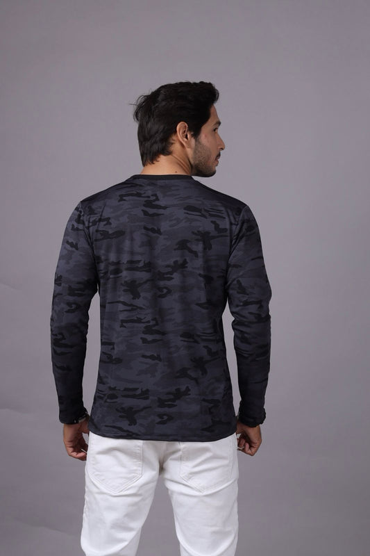 Men's Camouflage Full Sleeve T-Shirt – Slim Fit Crew Neck