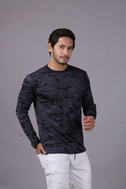 Men's Camouflage Full Sleeve T-Shirt – Slim Fit Crew Neck
