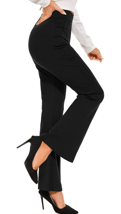 Women's High-Waist Bell Bottom Flared Trousers – Stretchable Bootcut Office & Casual Pants
