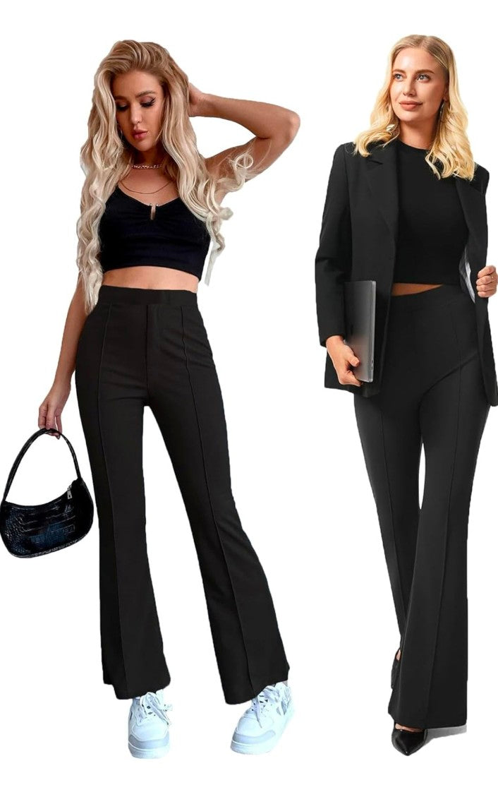 Women's High-Waist Bell Bottom Flared Trousers – Stretchable Bootcut Office & Casual Pants