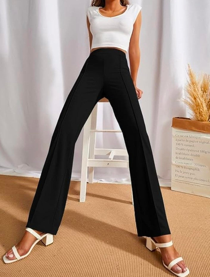 Women's High-Waist Bell Bottom Flared Trousers – Stretchable Bootcut Office & Casual Pants